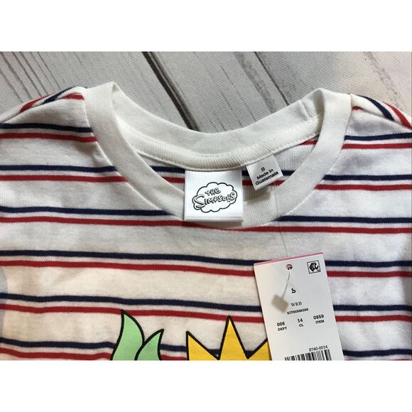 The Simpson Patriotic Graphic Print Short Sleeve Striped T-Shirt Women's S NWT - Picture 4 of 6